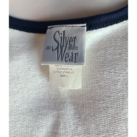 Silver Wear Womens S Button Cardigan Sweater White Navy Stripe Nautical USA Ivy - Picture 8 of 12
